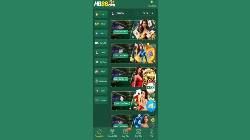 Giới thiệu các sảnh live casino HB88 đẳng cấp